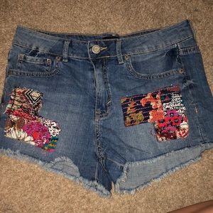 High Waisted Jean Shorts-Floral Patches